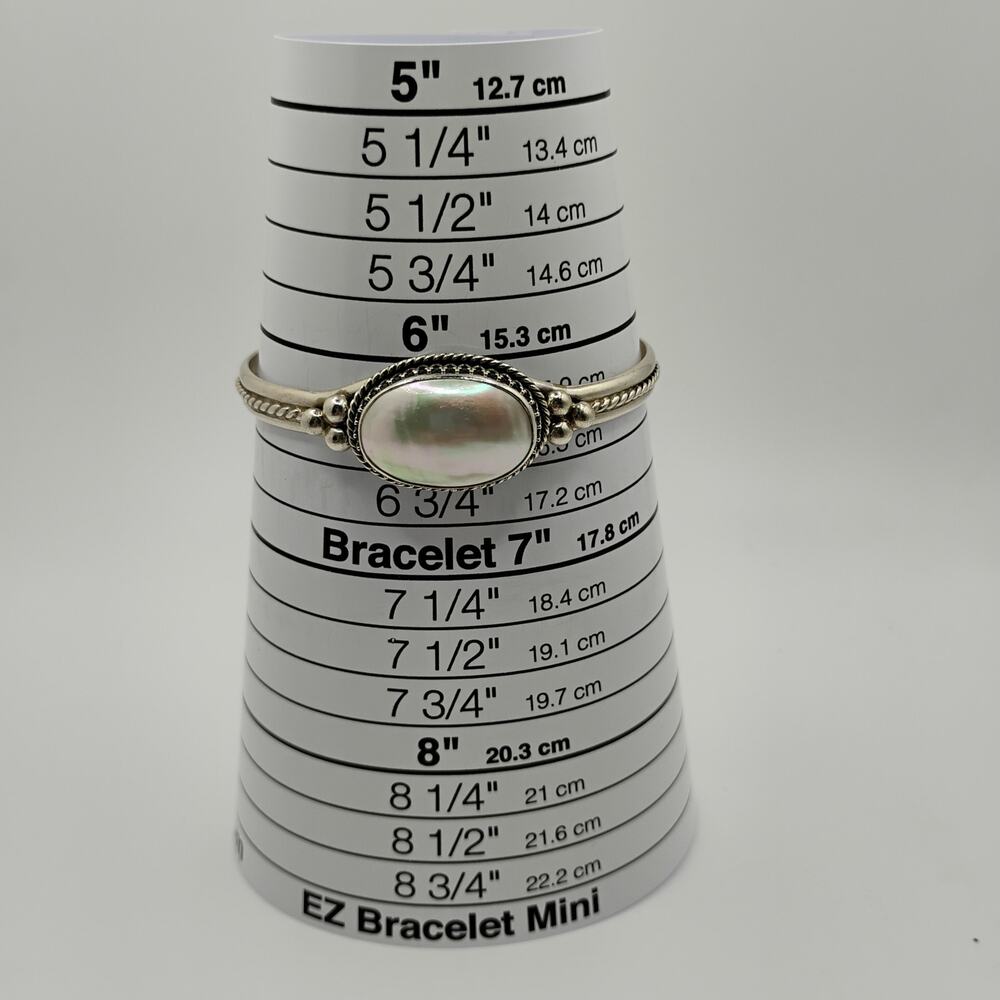 Native American Mother of Pearl and Sterling Silver Cuff - Picture 2 of 8